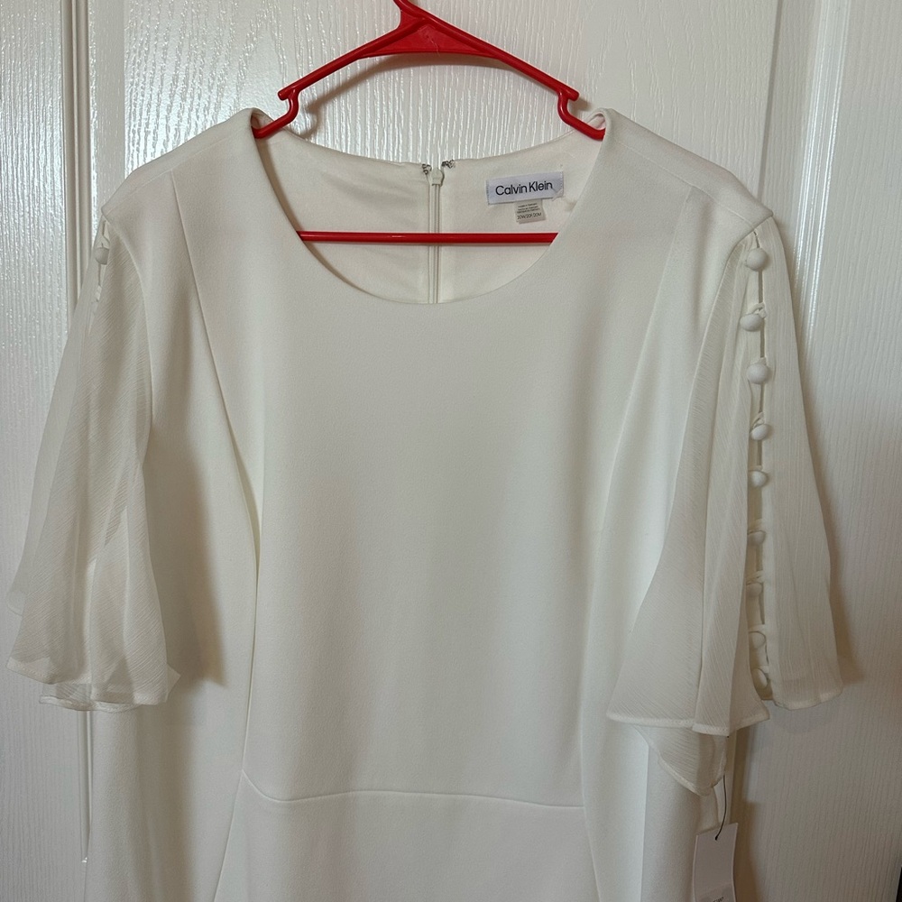 CALVIN KLEIN size 20W Cream Crepe Chiffon Sheath Dress NEW